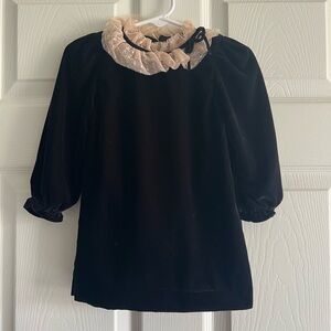 Janie and Jack Black Velvet Dress with Cream Lace Ruffle Collar and Diaper Cover